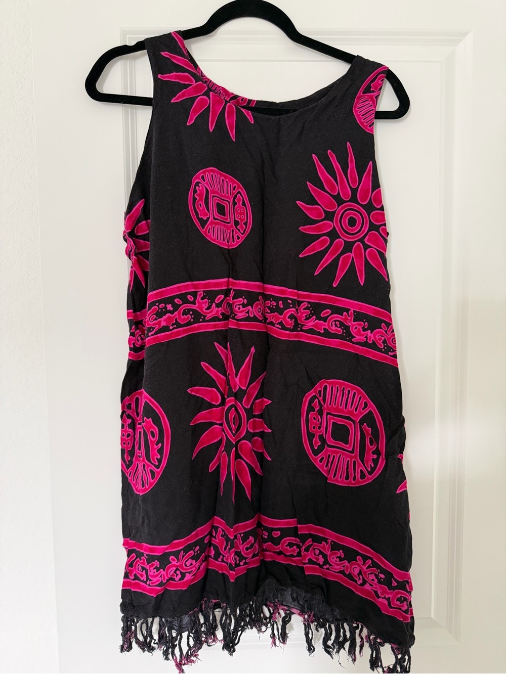 Black Tank Dress with Bold Hot Pink Sun Motif